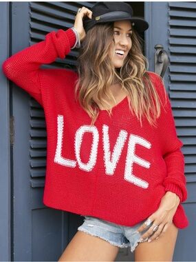 Wooden Ships by Paola Buendia LOVE V-Neck Sweater